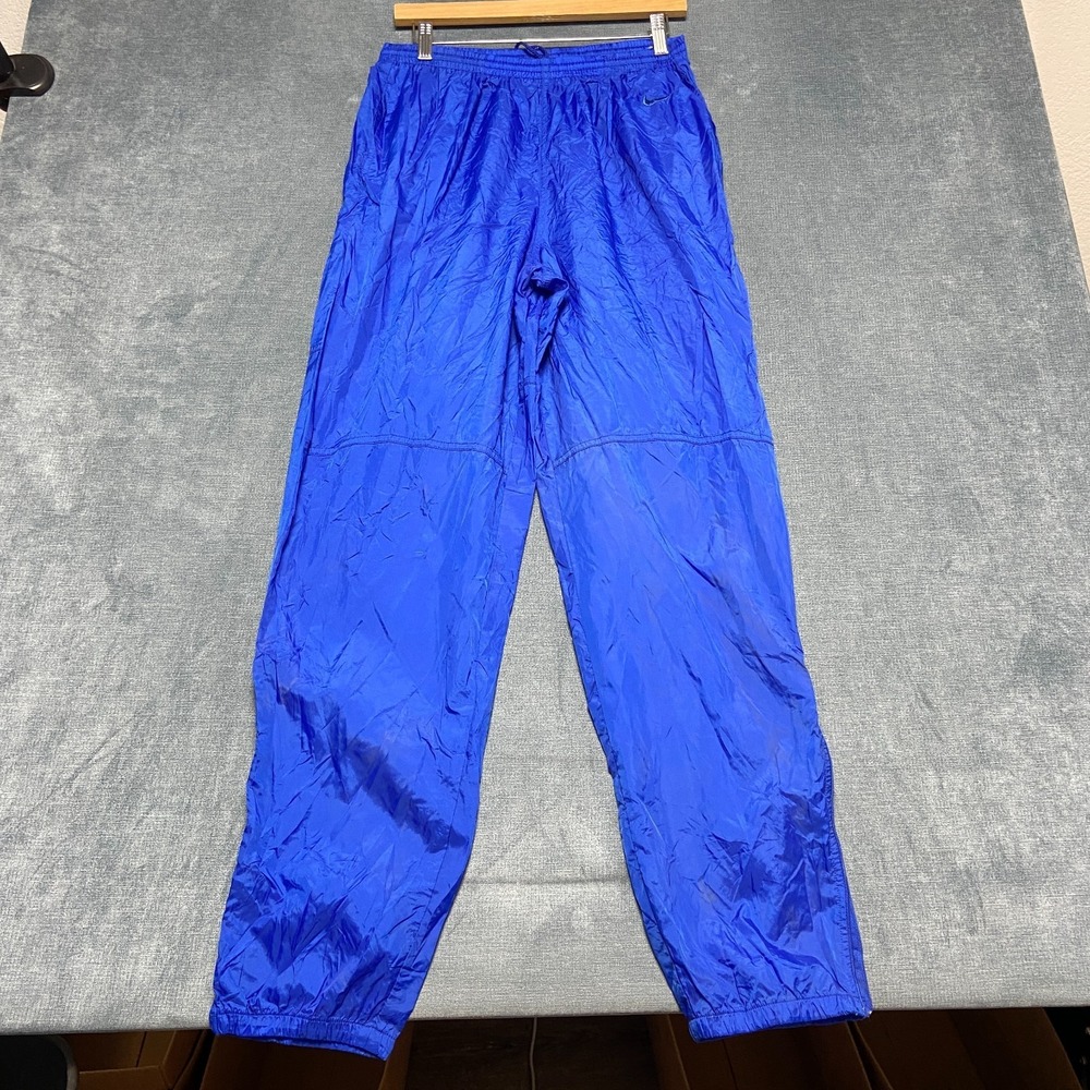 VTG Nike Rain Pants Mens Large Royal Blue Swoosh Logo Straight Leg